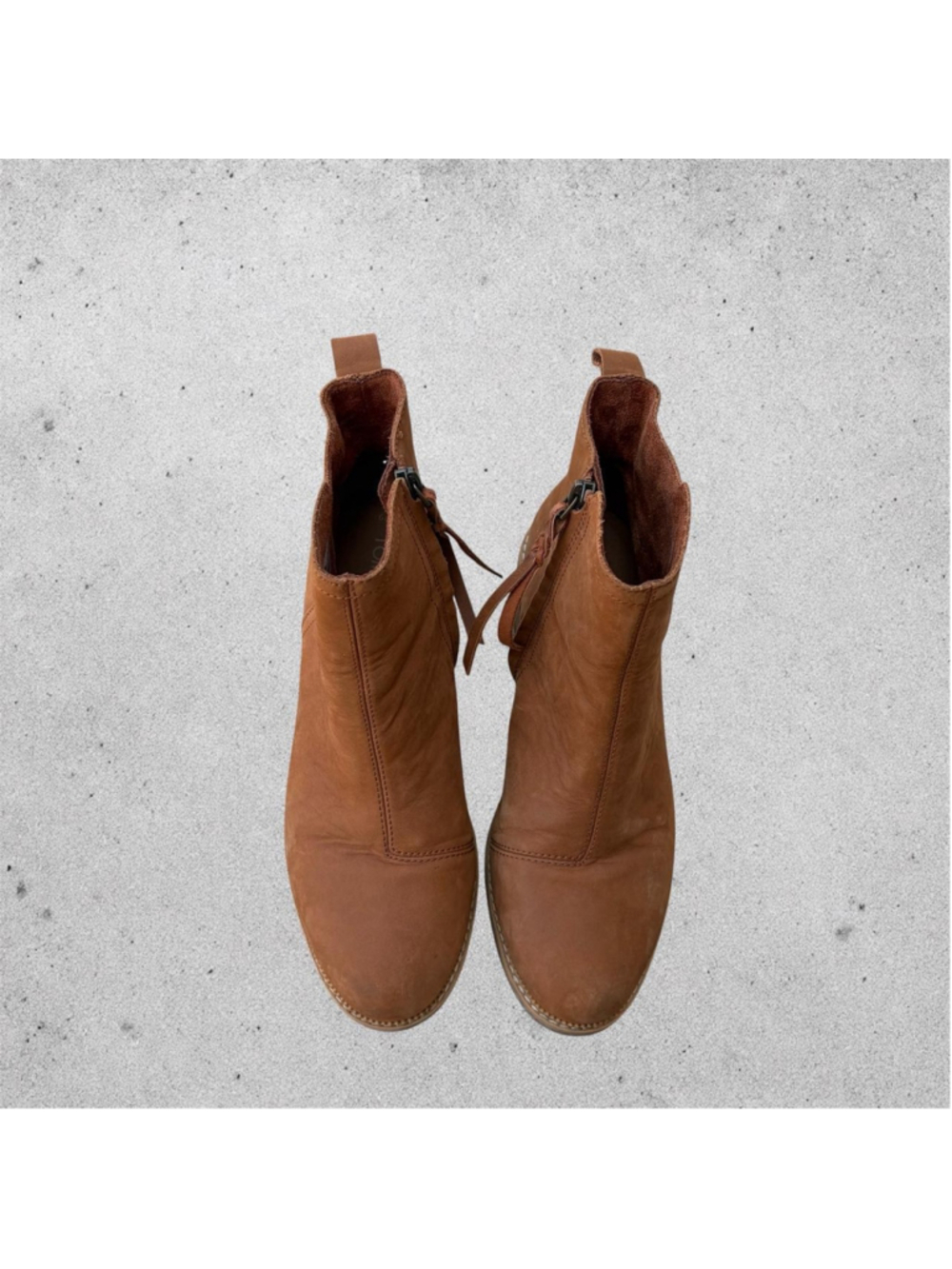 Block Heel Boho Fall Booties, Marina Tan Leather Ankle Boots by TOMS, Size 9